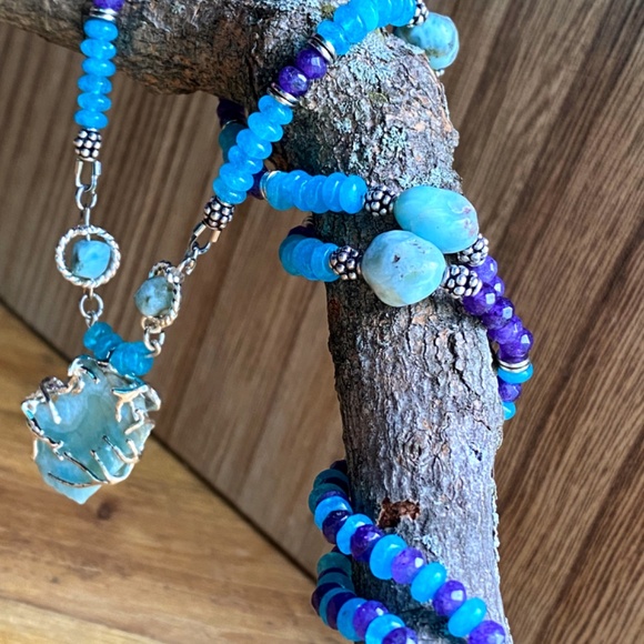 Genuine Larimar with Chalcedony Gemstone Necklace - Picture 7 of 10